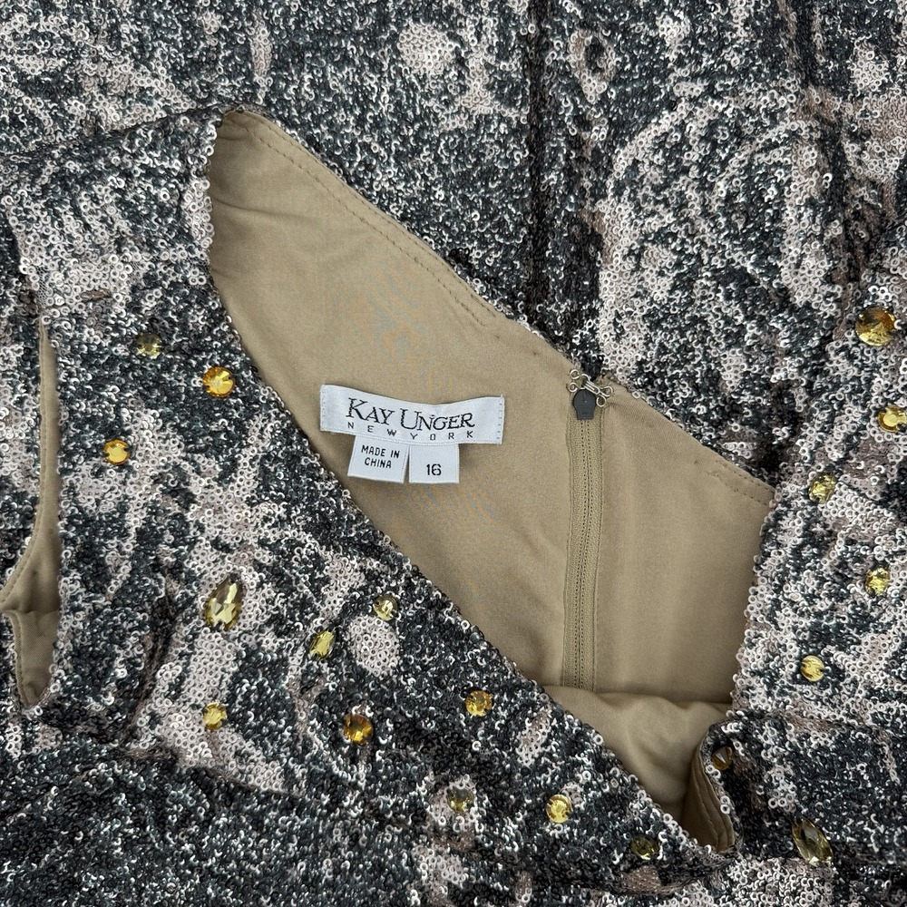 VTG Kay Unger Sz 16 Chandelier Sequined Mini Dress‎ Embellished Y2K Ruched Side - Picture 6 of 9